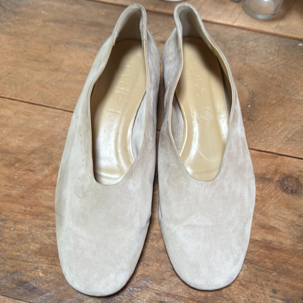 Aeyde Cream Suede Flats with Rounded Square Toe